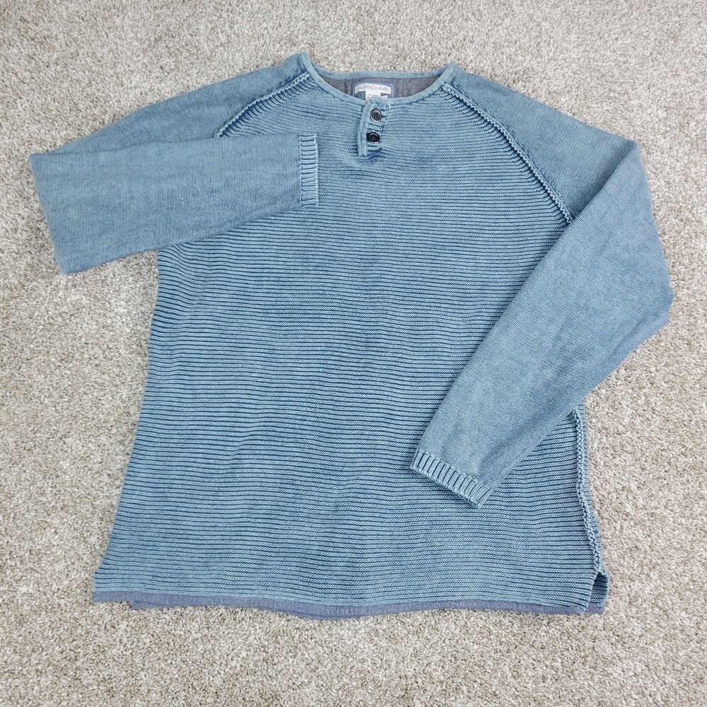 Carbon 2 Cobalt Mens Large Blue Ribbed Henley Long Sleeve Heavy - Picture 2 of 5